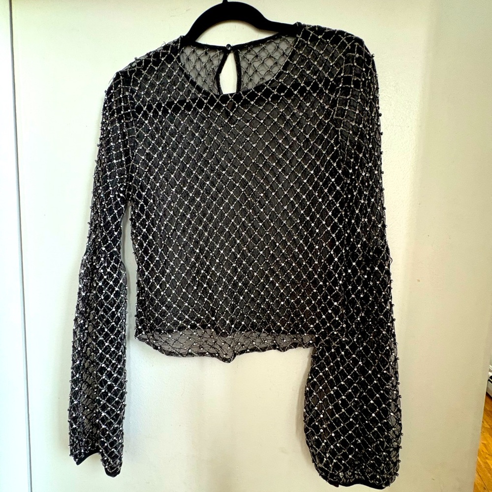 Incredible rhinestone sheer blouse evening top